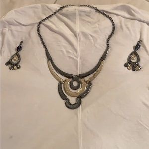 Gold And Gun Metal Necklace and Earrings